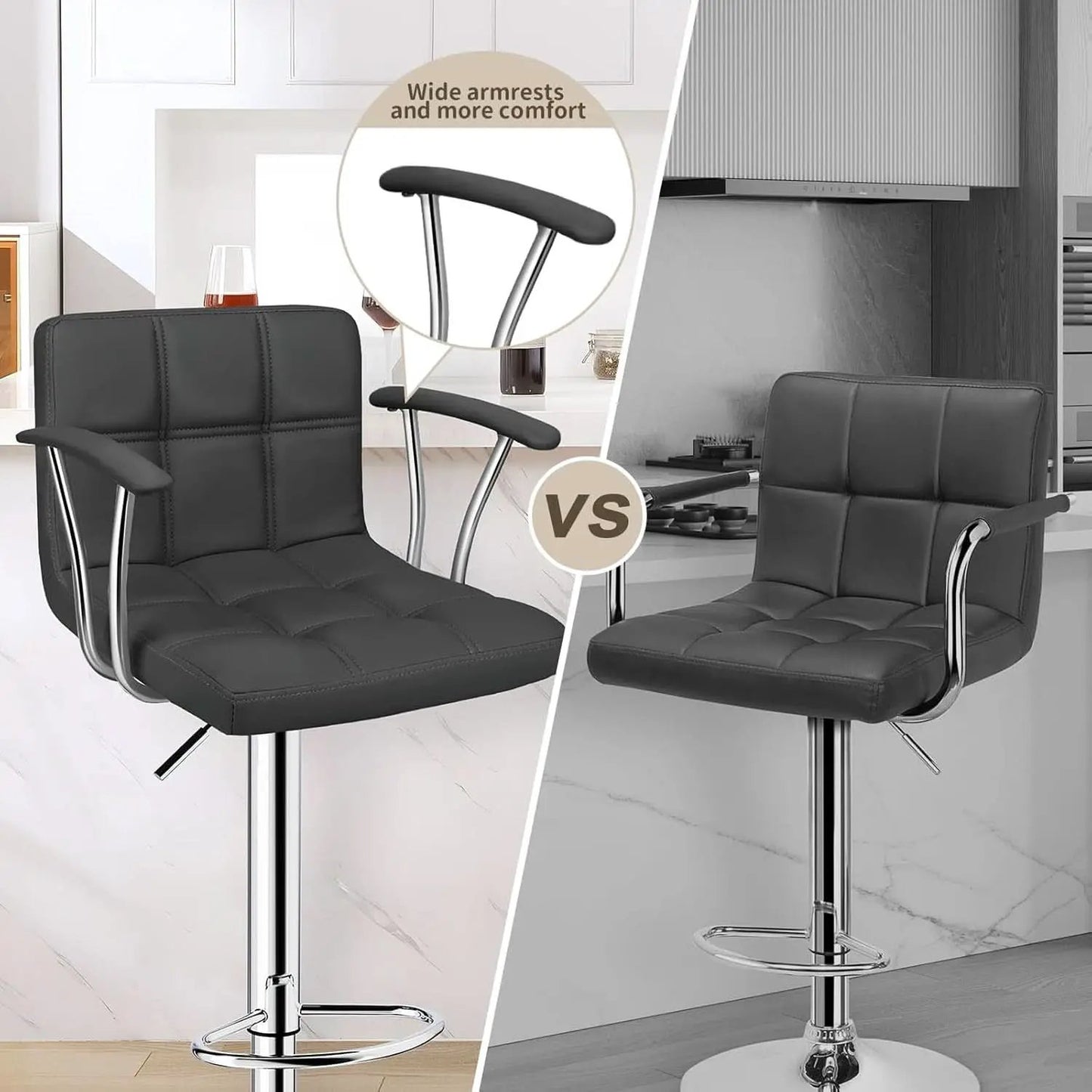 Two Adjustable Swivel Bar Stools With Back Grey PU Leather from PriceLows™