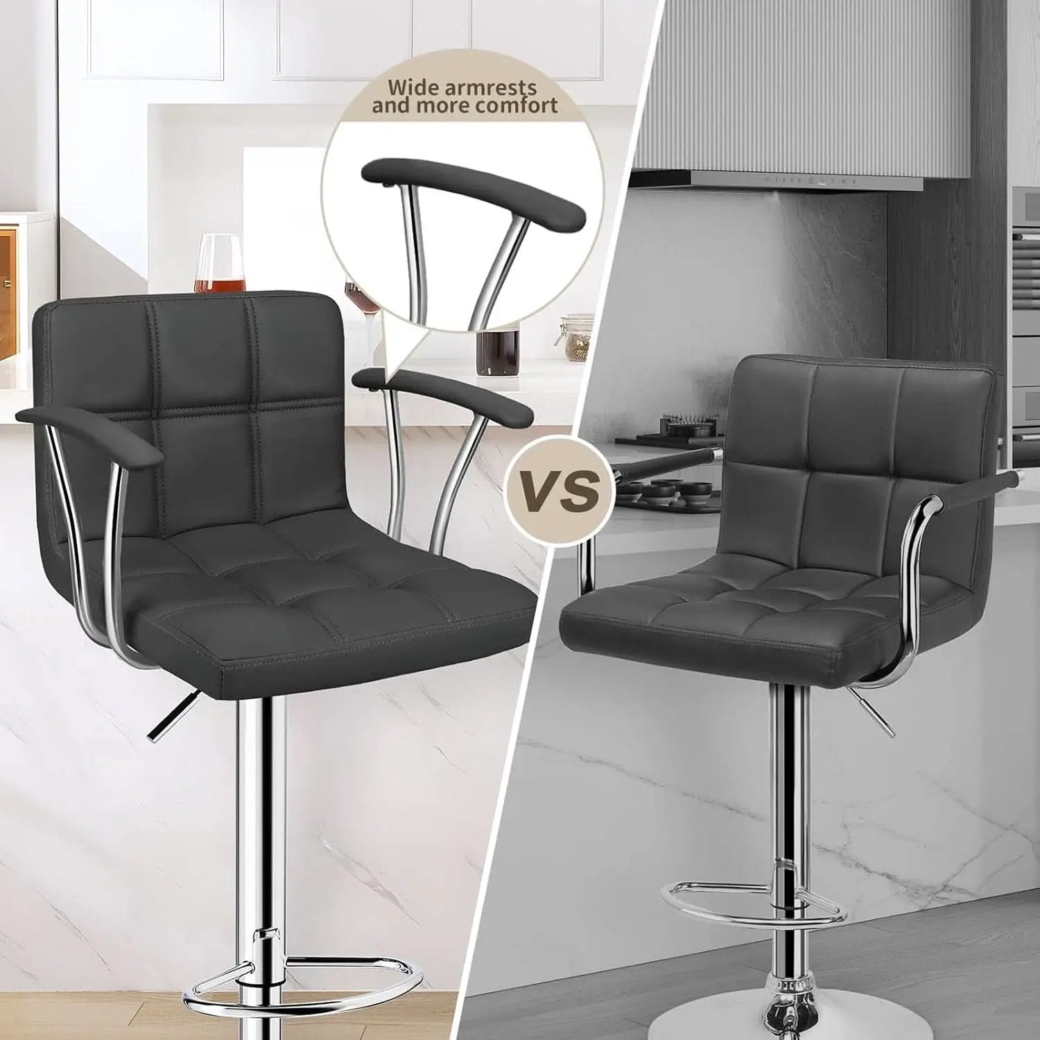 Two Adjustable Swivel Bar Stools With Back Grey PU Leather from PriceLows™