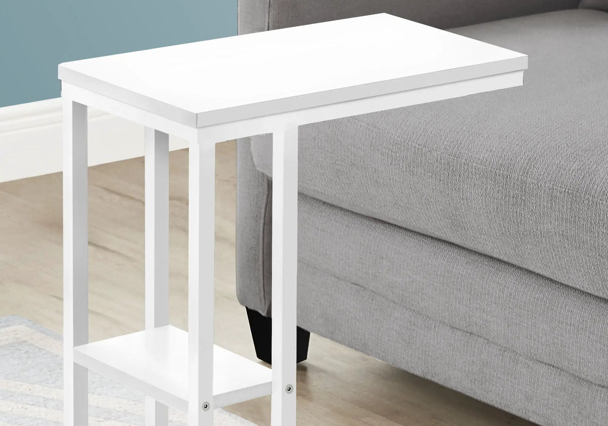 Marble Look C-Shaped Accent Table | Durable Metal Frame | Rectangular Tabletop | Portable Design