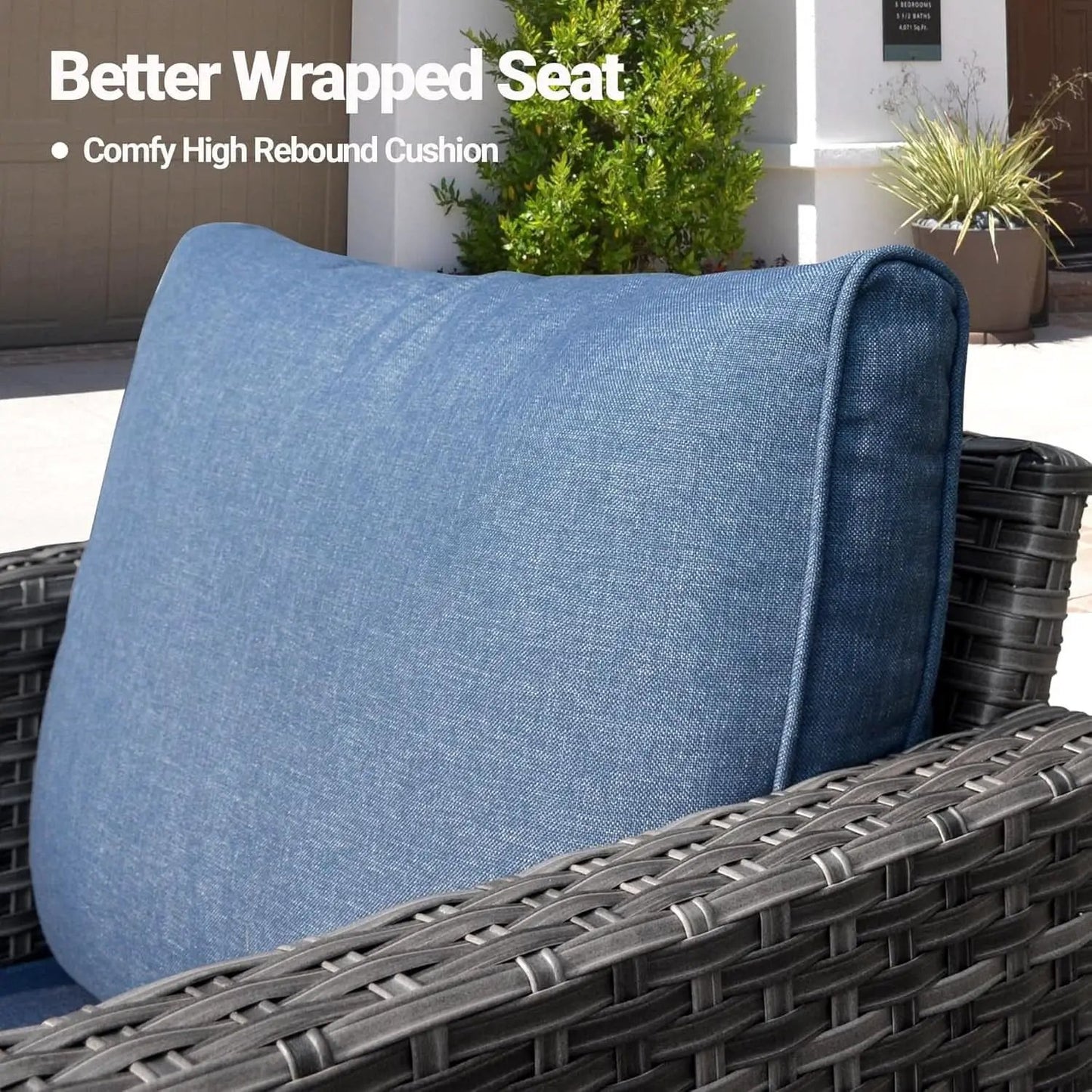 Five Piece Patio Outdoor Wicker Furniture Set Denim Blue from PriceLows™