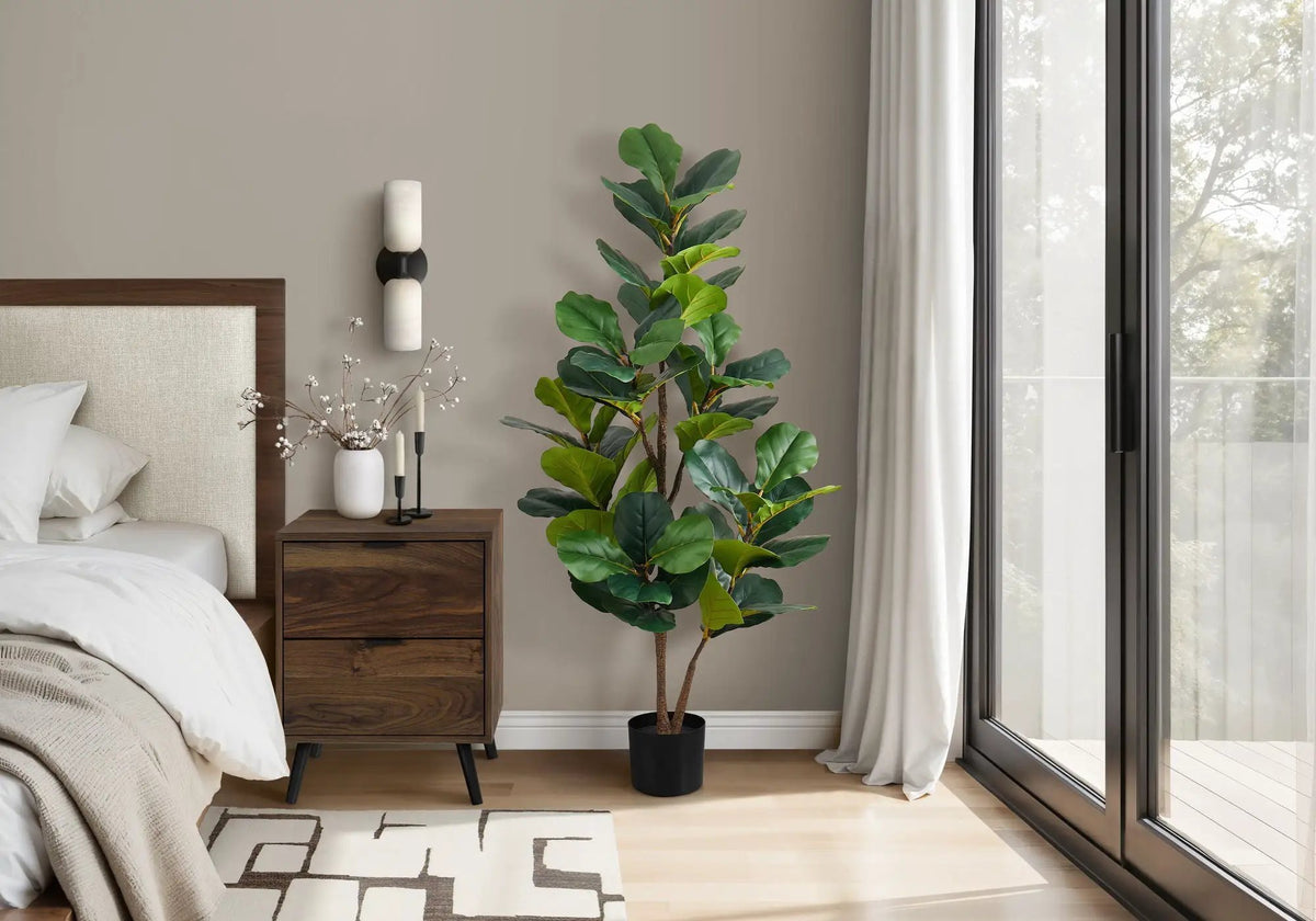 49 Inch Artificial Fiddle Tree | 54 Real Touch Leaves | Indoor Faux Floor Plant | Potted