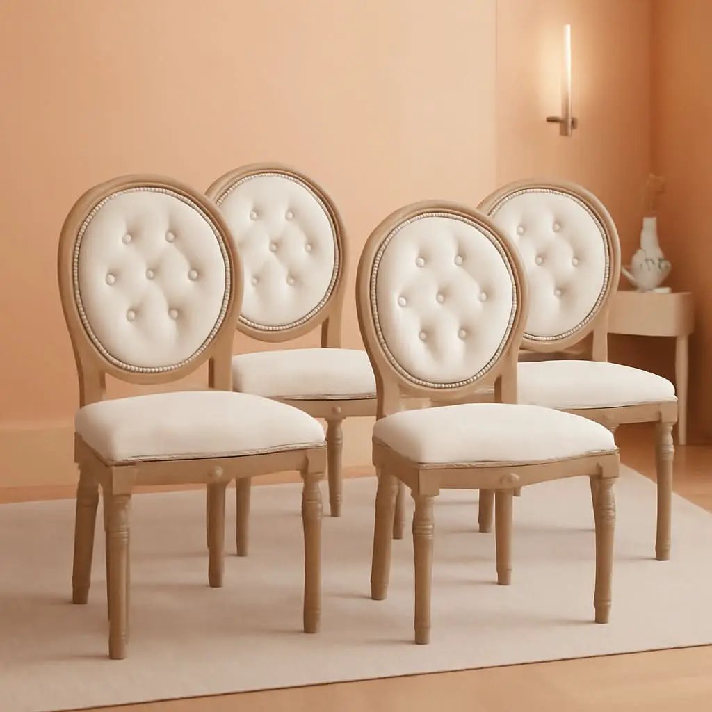 French Country Dining Chairs Oak Finish Button Back from PriceLows™