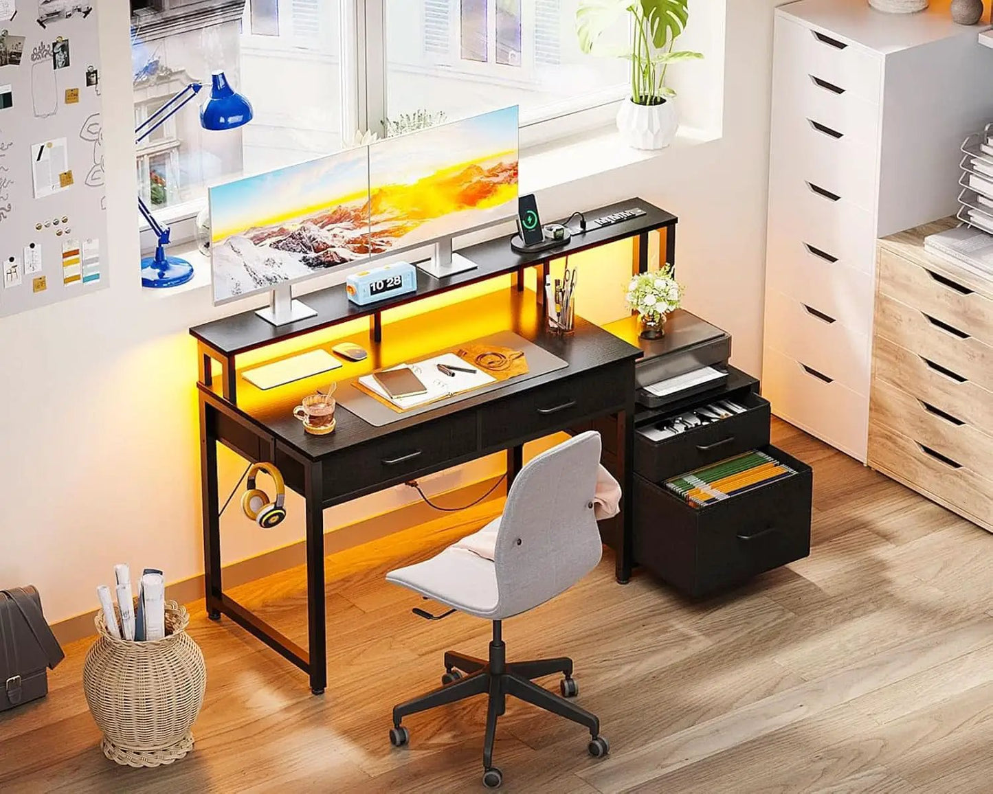 48-Inch Black Gaming Desk With LED Lights And Power Outlets from PriceLows™