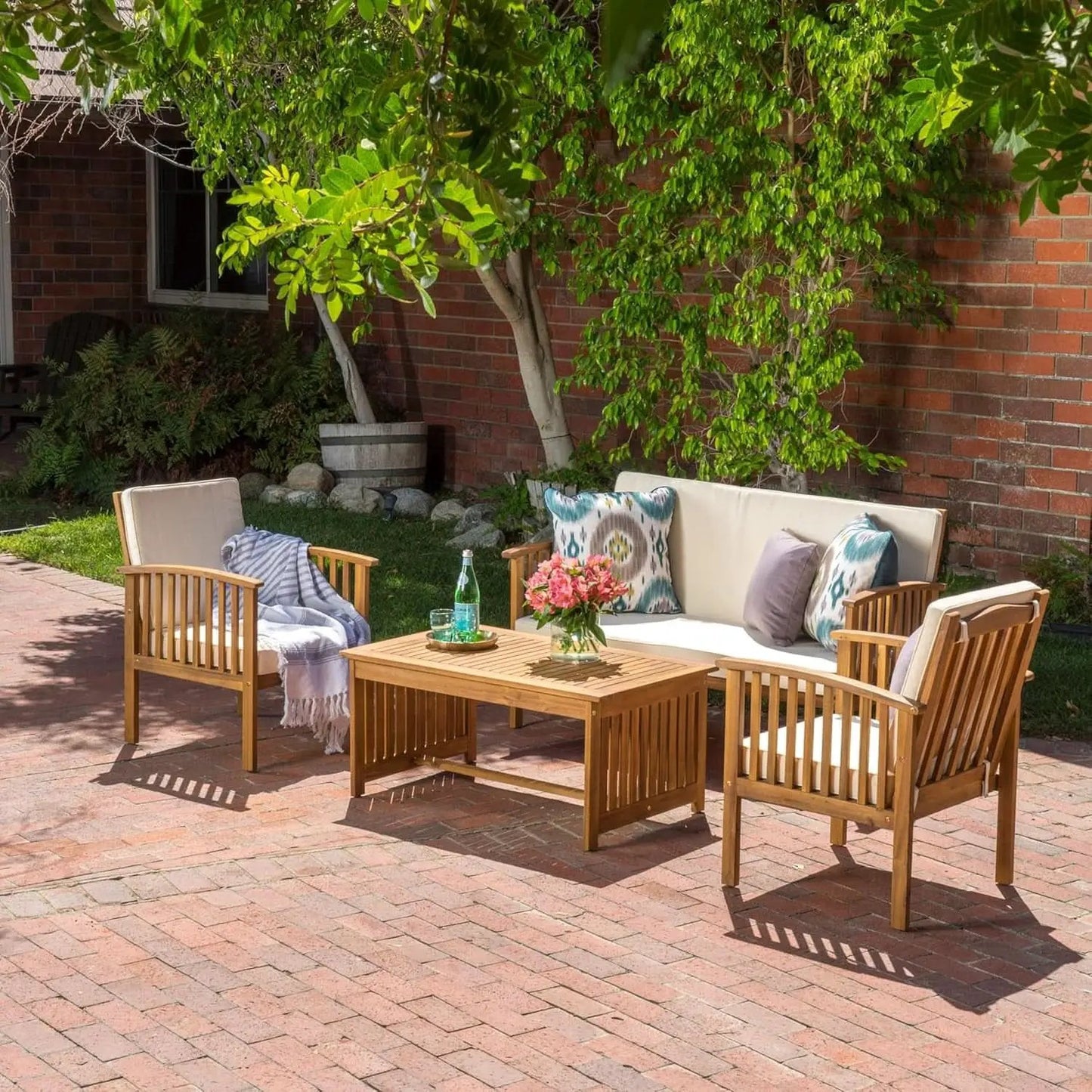 4 Piece Acacia Wood Patio Set for Outdoor Living Area from PriceLows™