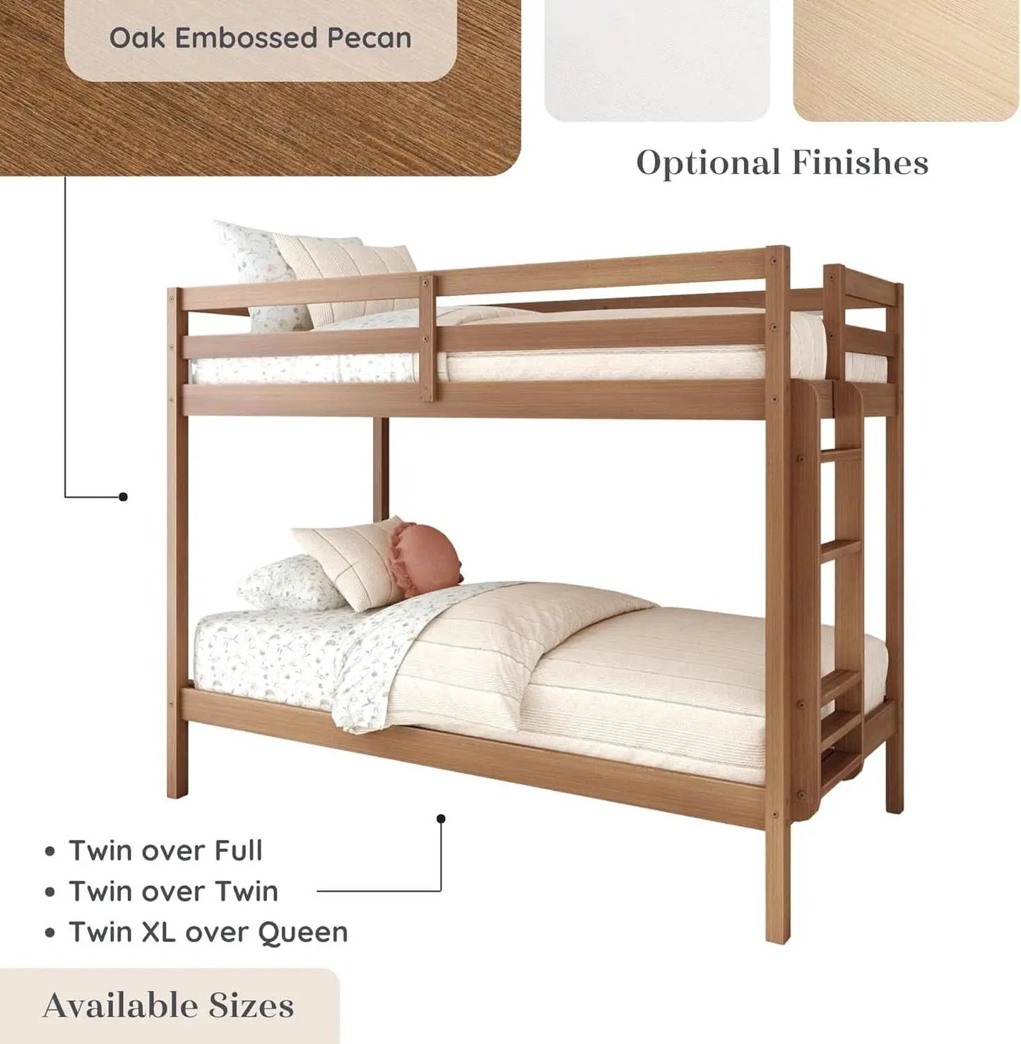 Engineered Wood Twin Over Twin Bunk Bed With Ladder Oak Finish from PriceLows™