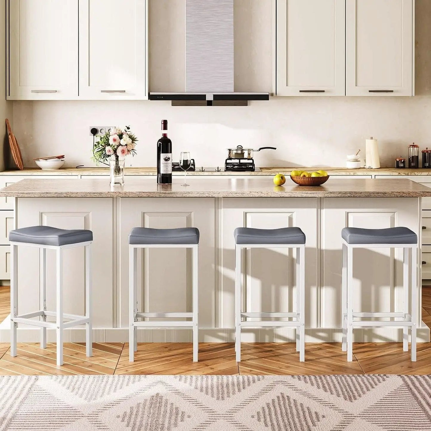 Saddle Bar Stools Set of 2, 24.8 Inches, White and Gray from PriceLows™