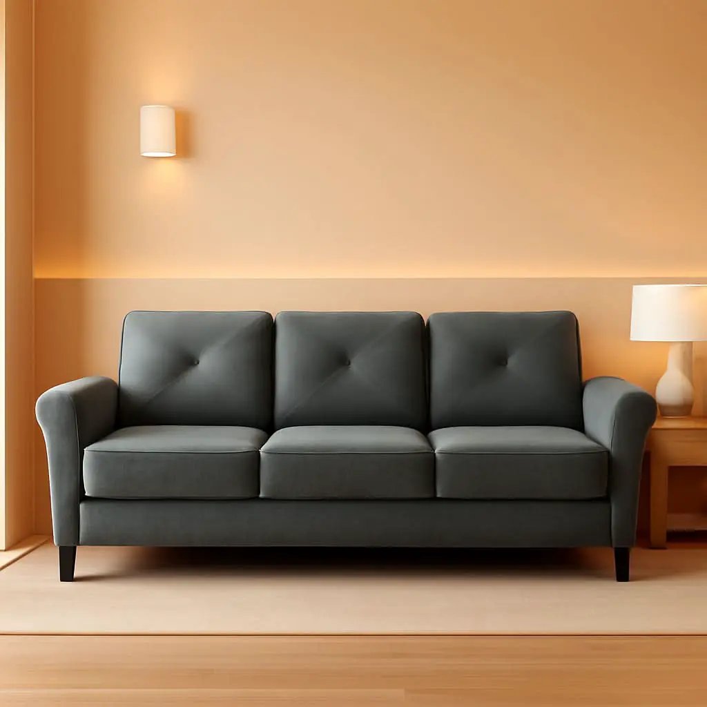 Harrington Grey Sofa Button Tufted Rolled Arm With Plush Cushions from PriceLows™