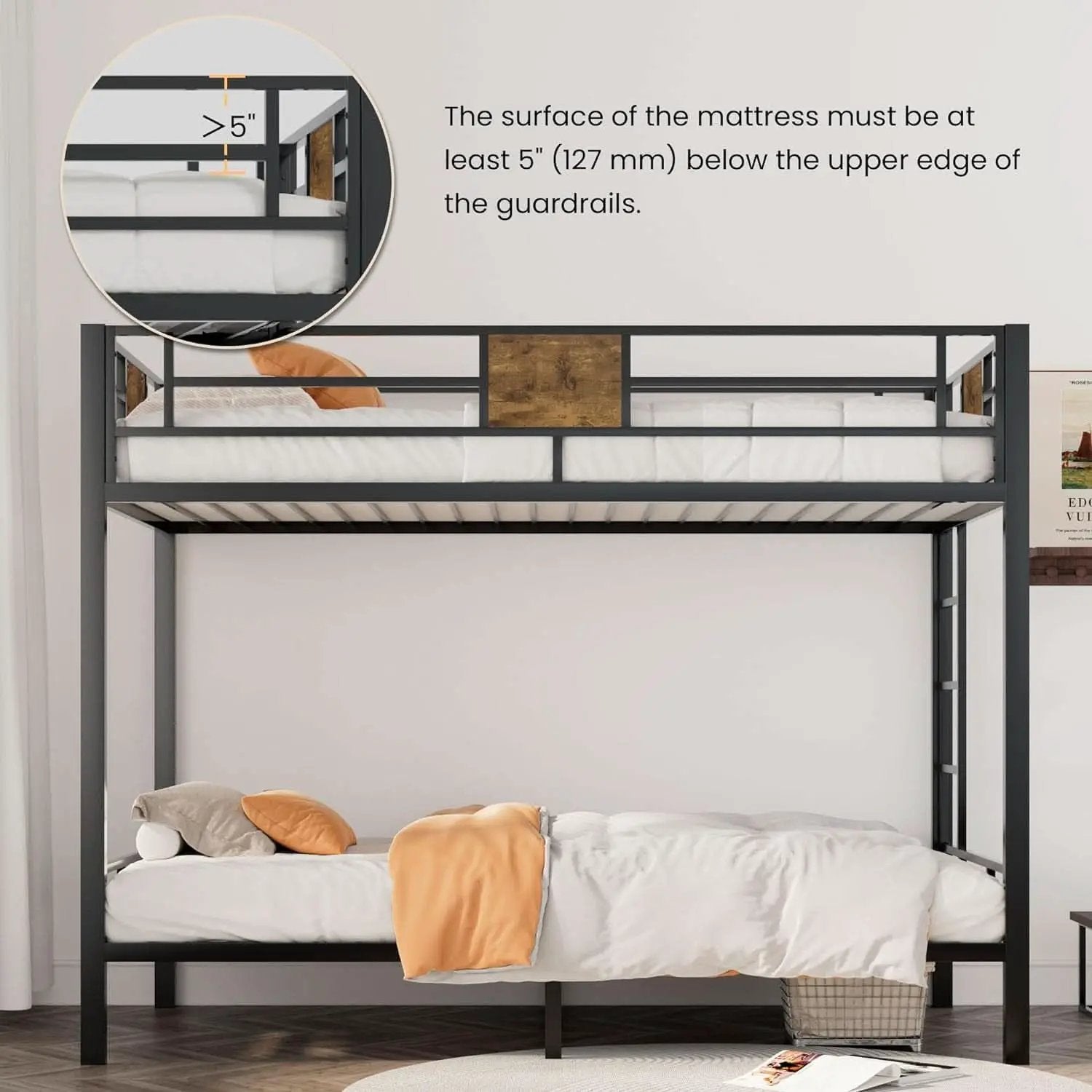 Loft Bunk Bed Twin Over Twin With Ladder And Guardrails from PriceLows™