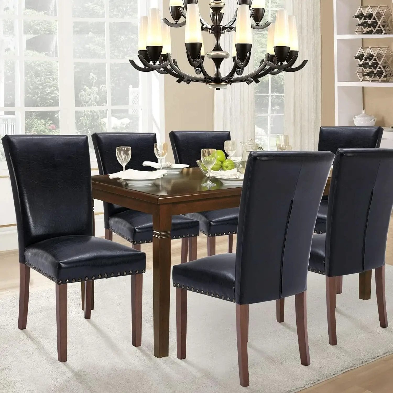 Parsons Dining Chairs Set Of 4 Black Upholstered Nailhead Trim from PriceLows™