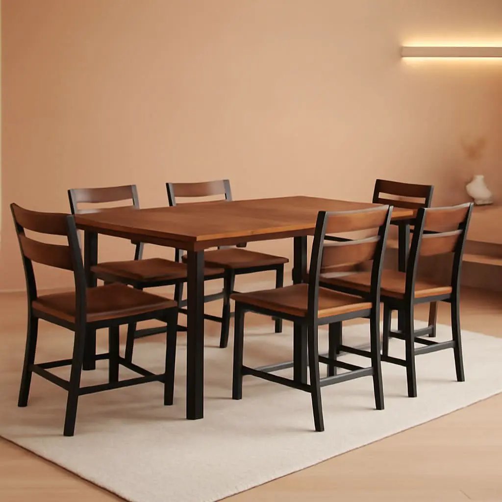 Walnut 63 Inch Extendable Dining Table Set For Six Chairs from PriceLows™