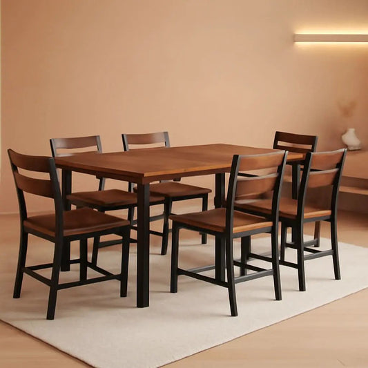 Walnut 63 Inch Extendable Dining Table Set For Six Chairs from PriceLows™