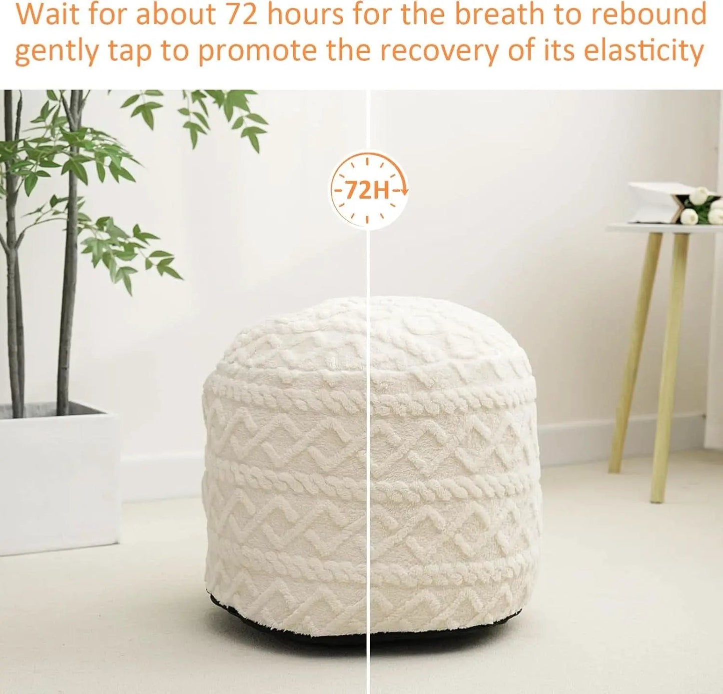 Beige Velvet Texture FauxFur Memory Foam Round Ottoman from PriceLows™