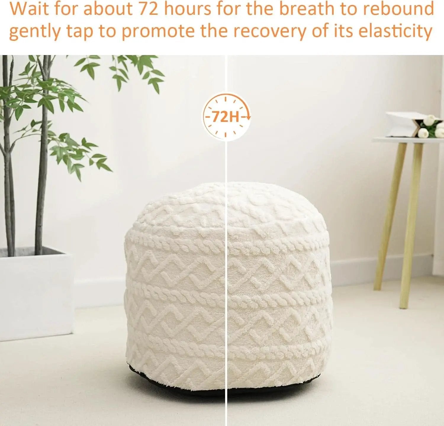 Beige Velvet Texture FauxFur Memory Foam Round Ottoman from PriceLows™