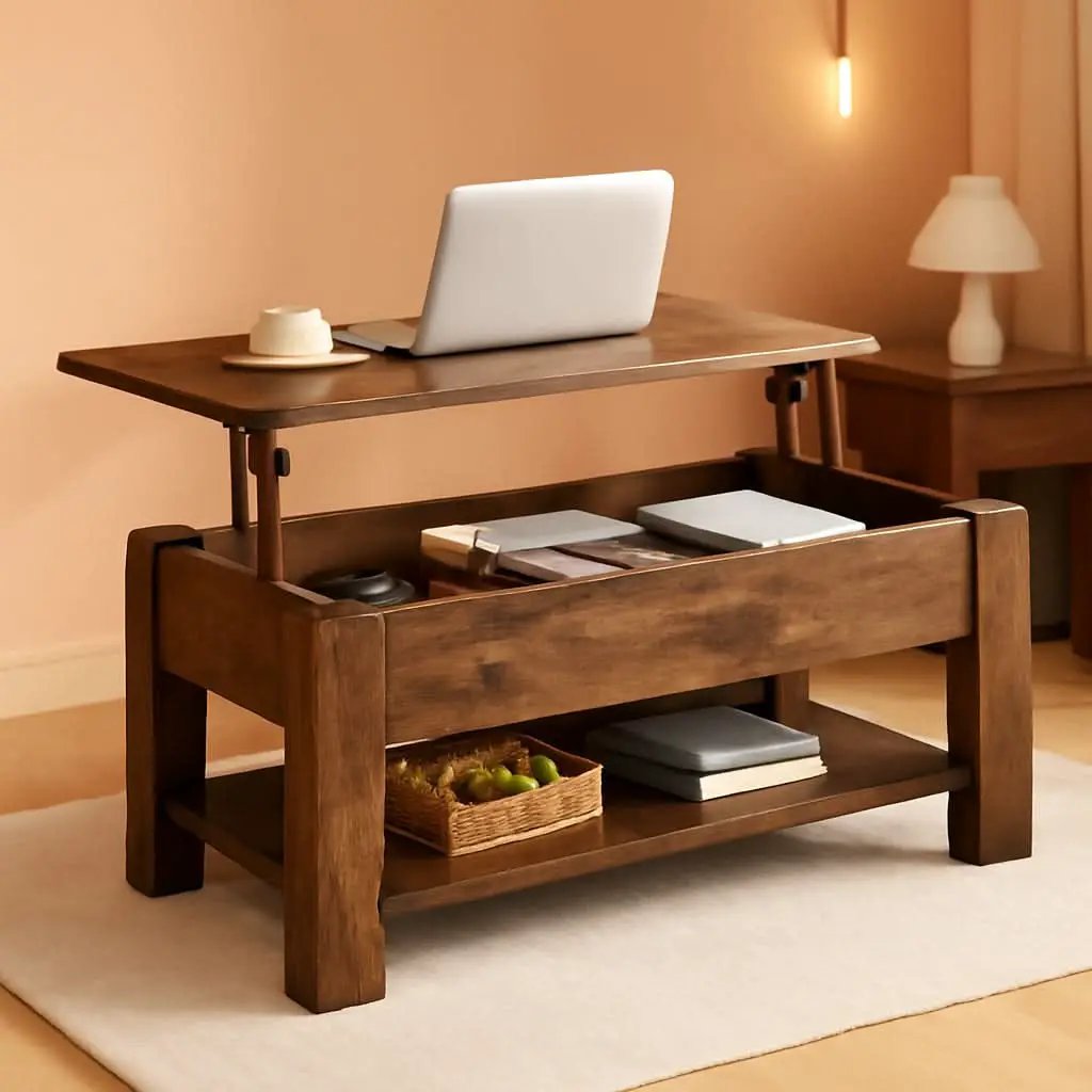 Coffee Table 47.5 Inch Lift Top With Hidden Compartment Rustic Brown from PriceLows™