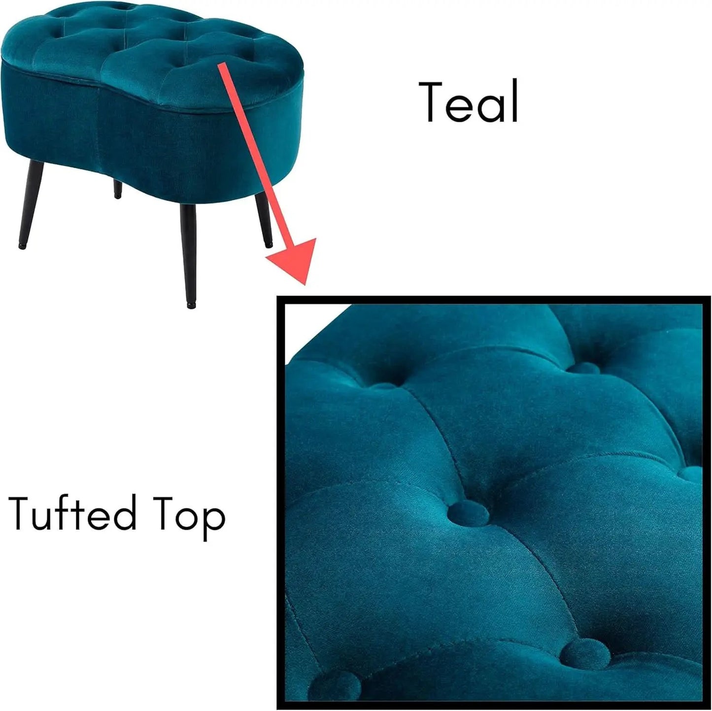 Indulgent Teal Velvet Tufted Oblong Ottoman 22.5X15 from PriceLows™