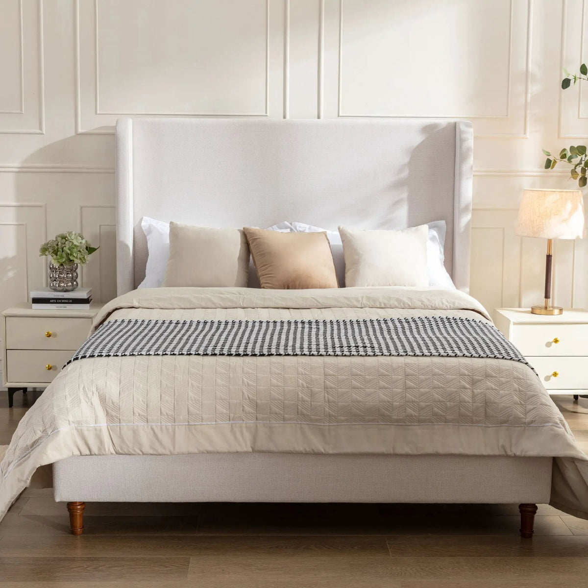 Harper Tall Headboard Upholstered Bed | Elegant Simplicity | No Box Spring Needed | 54 Inch Height
