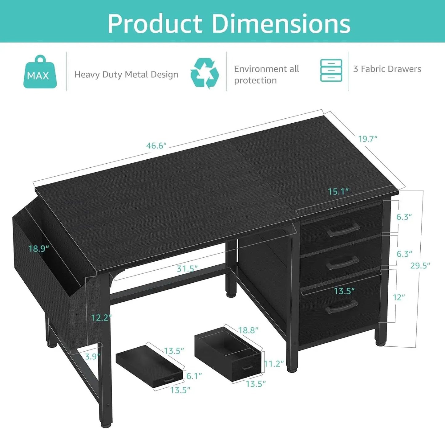 47 Inch Computer Desk With File Drawers For Small Space from PriceLows™