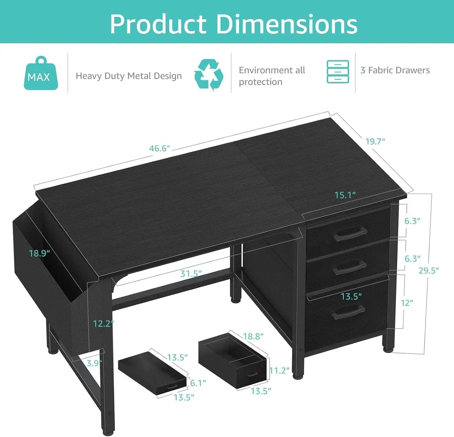 47 Inch Computer Desk With File Drawers For Small Space from PriceLows™