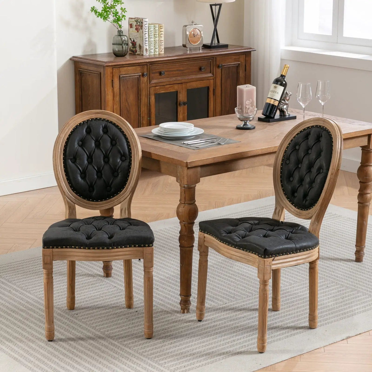 French Style Dining Chairs | Solid Wood Frame | Antique Painting | Hand-Pulled Buckle Decoration