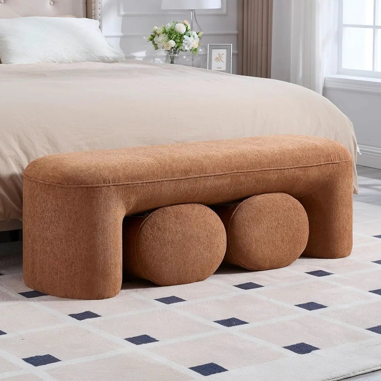 Brown Upholstered 53Inches Storage Ottoman Bench Stools from PriceLows™