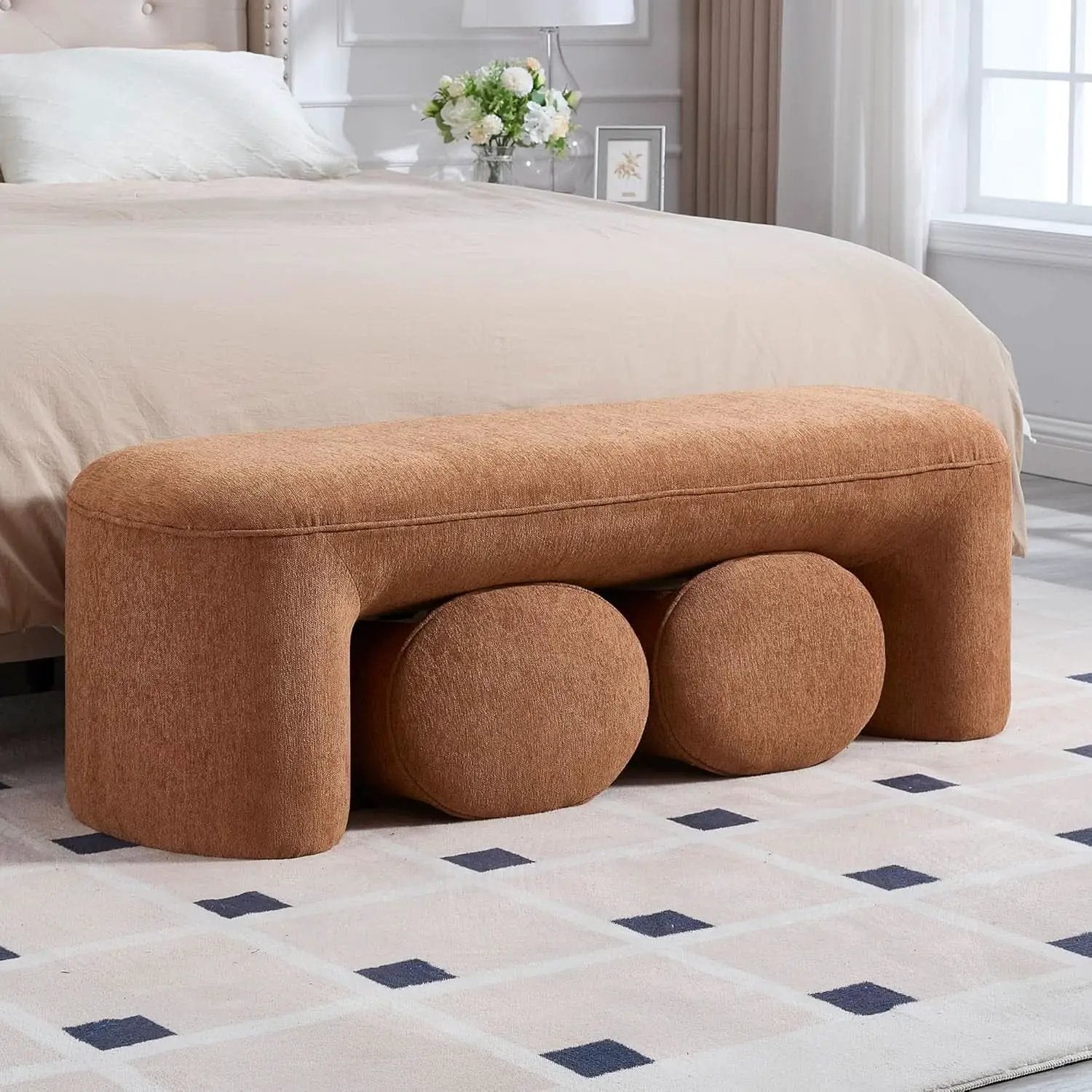 Brown Upholstered 53Inches Storage Ottoman Bench Stools from PriceLows™