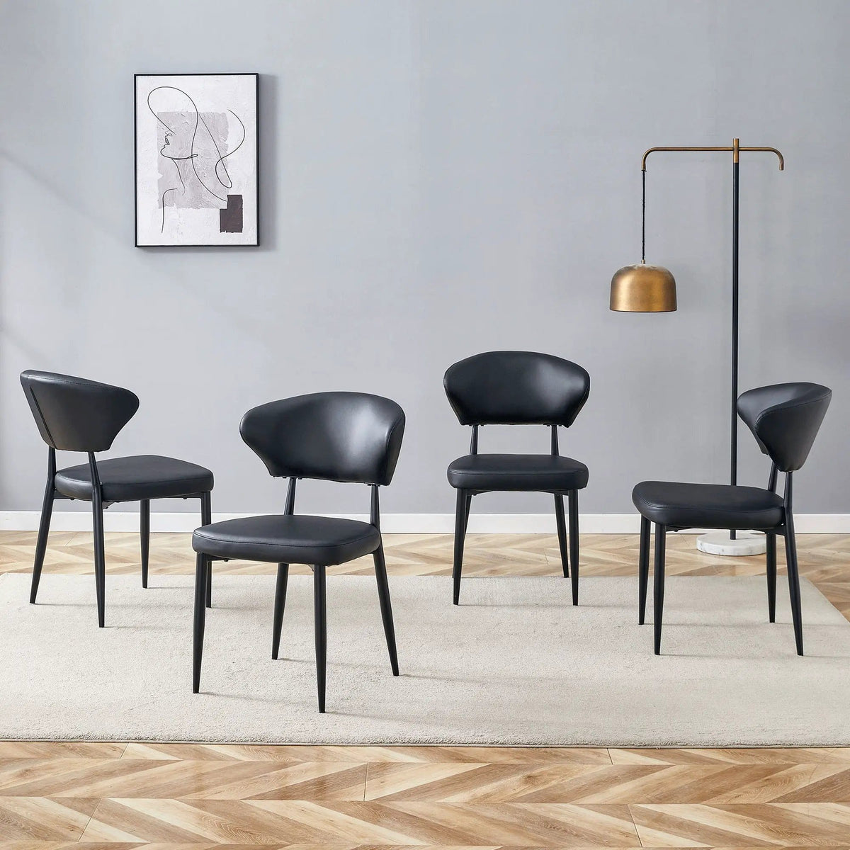 Minimalist Ergonomic Dining Chair With Curved Backres (Set of 4) | 2 Pieces | Metal | Dining Room