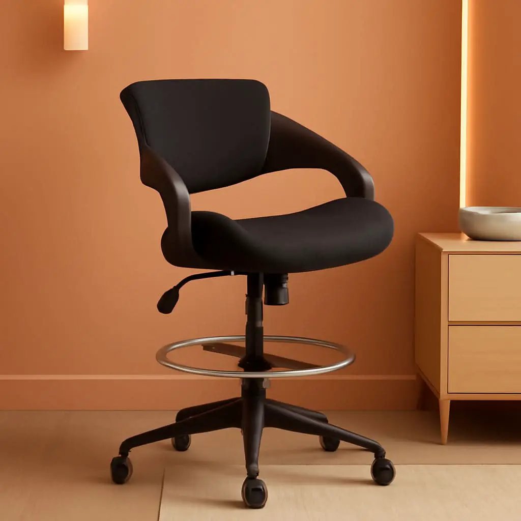 Ergonomic Drafting Chair With Lumbar Support And Foot Ring Black from PriceLows™