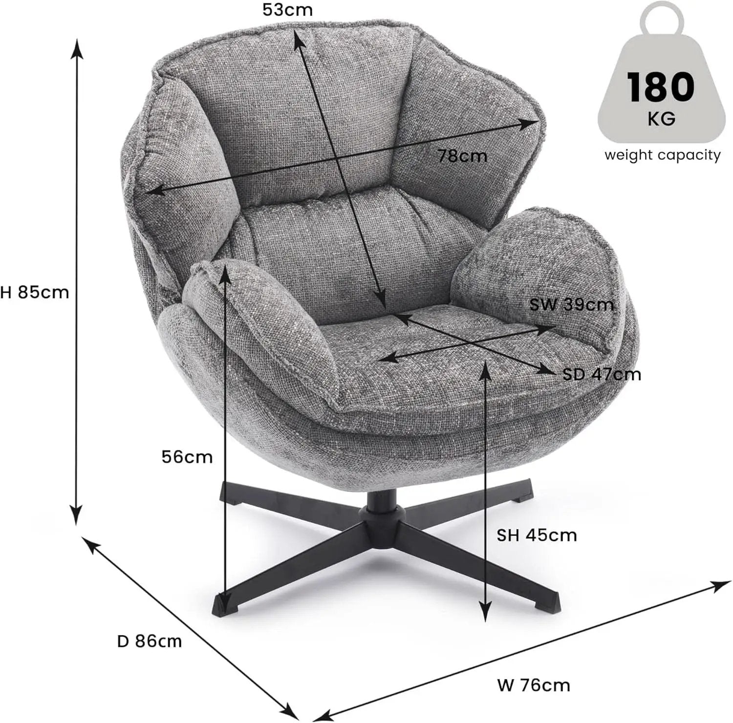 Gray Swivel Upholstered Accent Chair With Metal Legs from PriceLows™