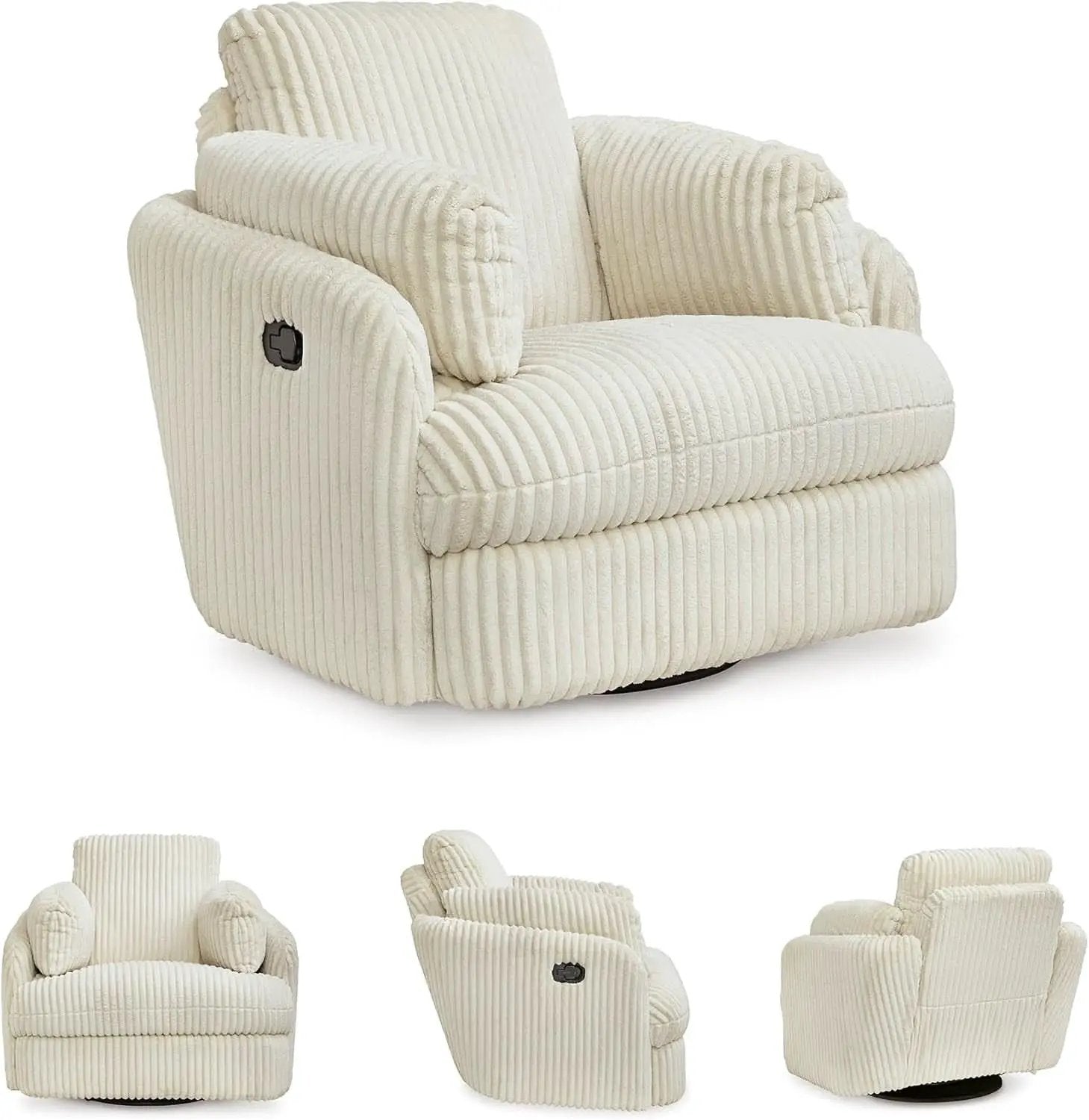 White Modern Swivel Glider Recliner With Hidden Storage from PriceLows™