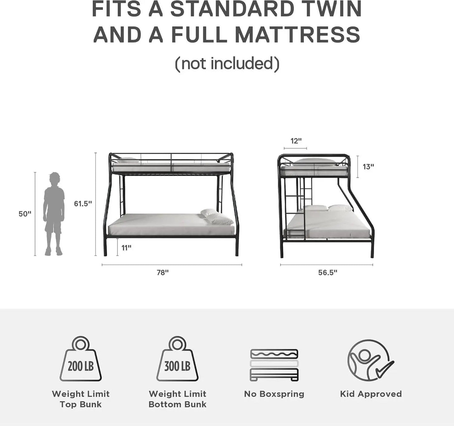 Dusty Metal Bunk Bed Frame Twin Over Full Black Finish from PriceLows™