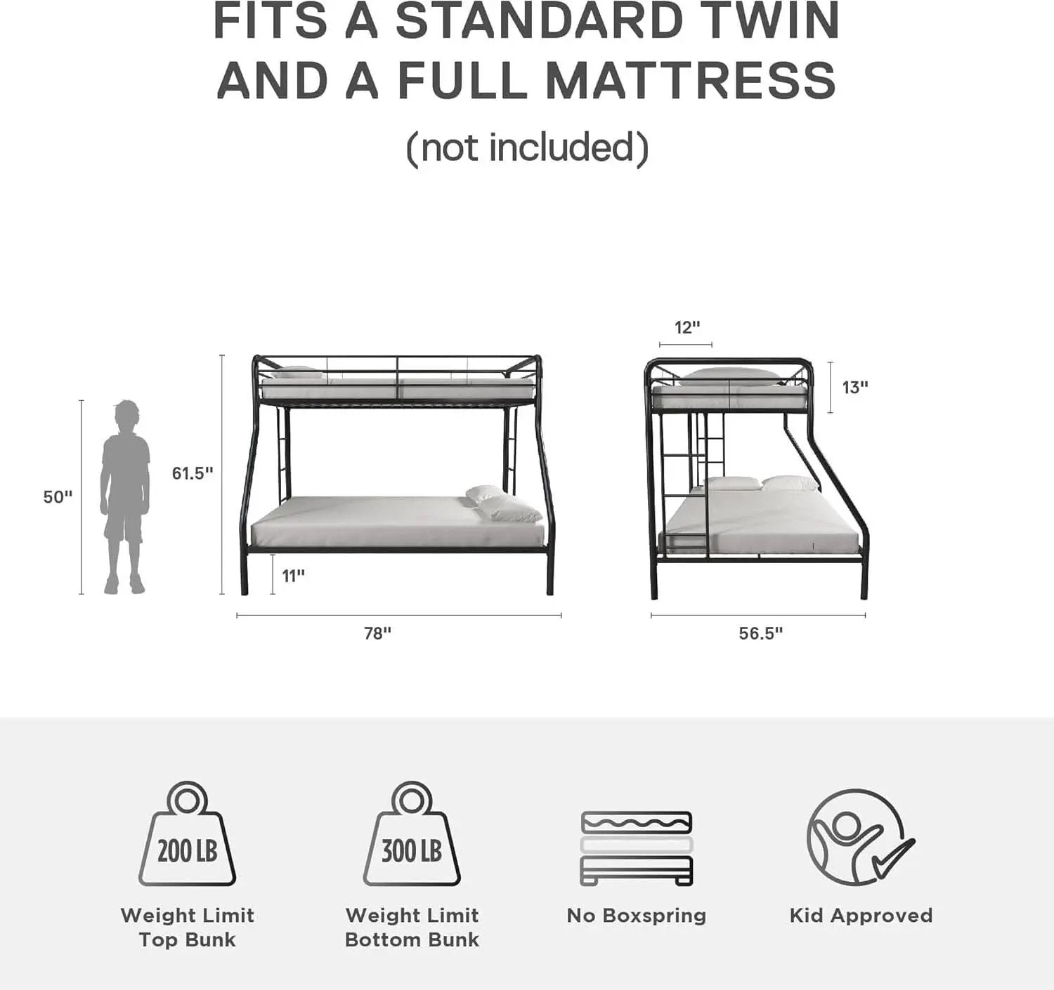 Dusty Metal Bunk Bed Frame Twin Over Full Black Finish from PriceLows™