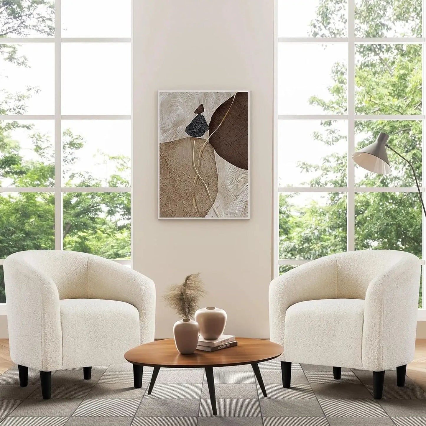 Ivory Barrel Chairs Boucle Living Room Duo Two Piece Set from PriceLows™