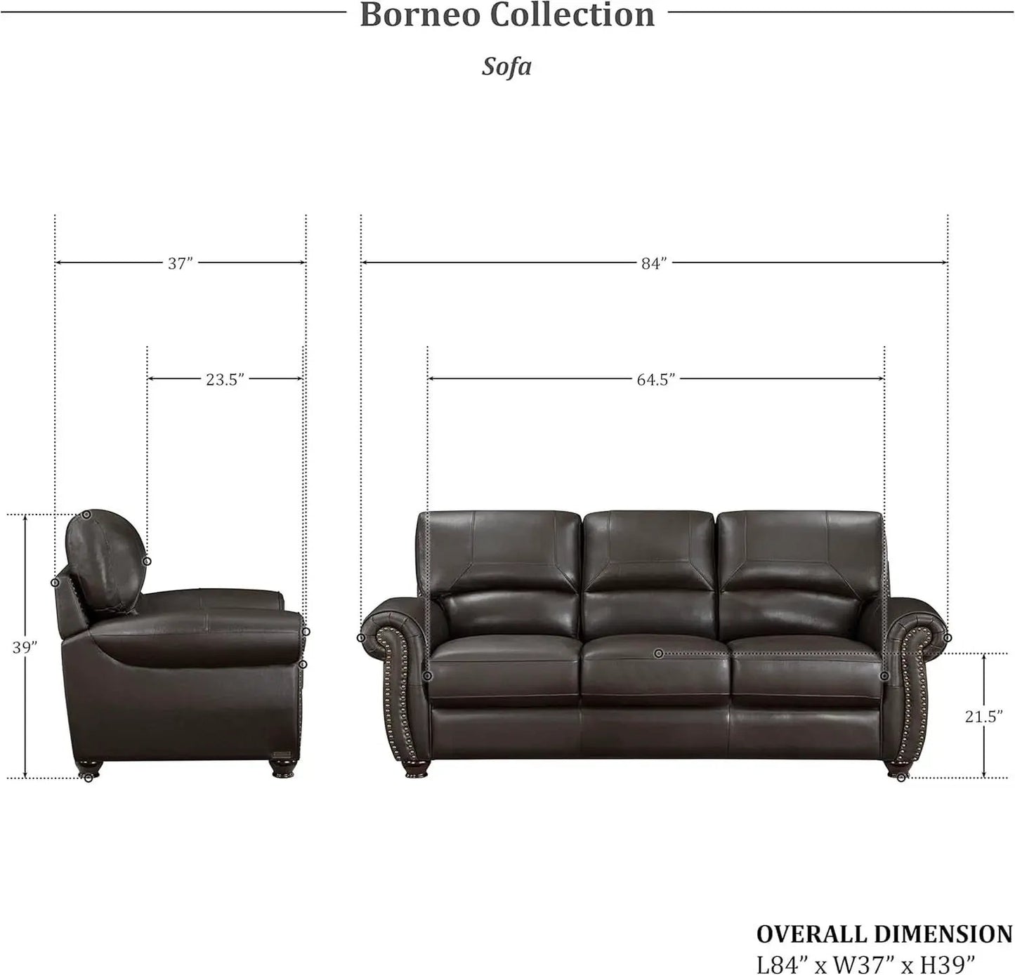 Dark Brown Top Grain Leather Sofa Set With Loveseat from PriceLows™