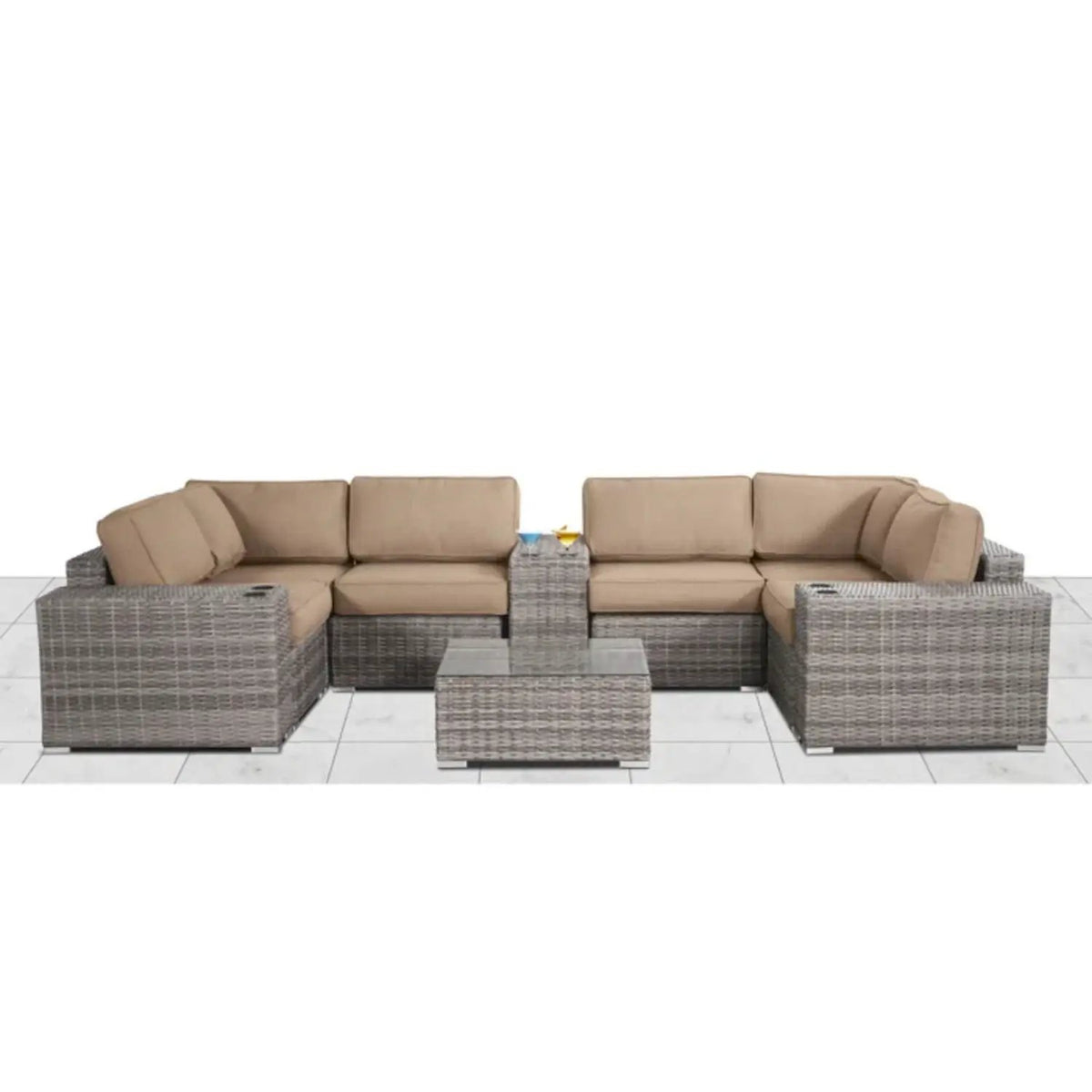 Patio Rattan Sectional Set | Half-Round HDPE Wicker | Rustproof Aluminum Frame | Fully Assembled