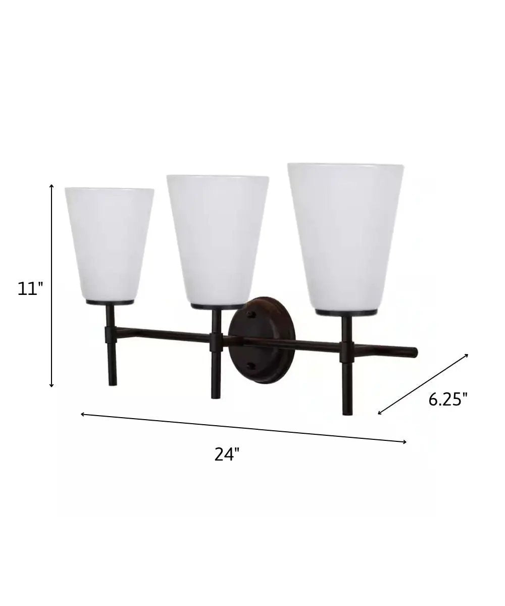 Vanity Light Fixture | 3 Light Black Finish | Opal Glass Shade | 24 Inch Wide