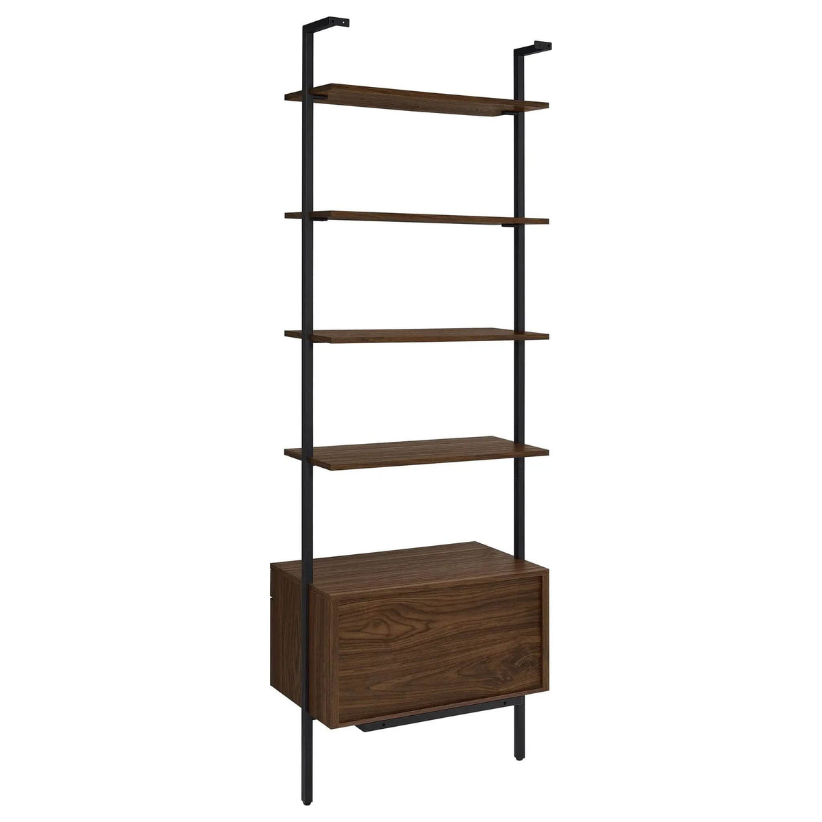 Owens 96-inch 4-shelf Storage Wall Bookshelf Standard Bookcase | 30.75 x 17 x 96 in | Walnut & Metal | Walnut