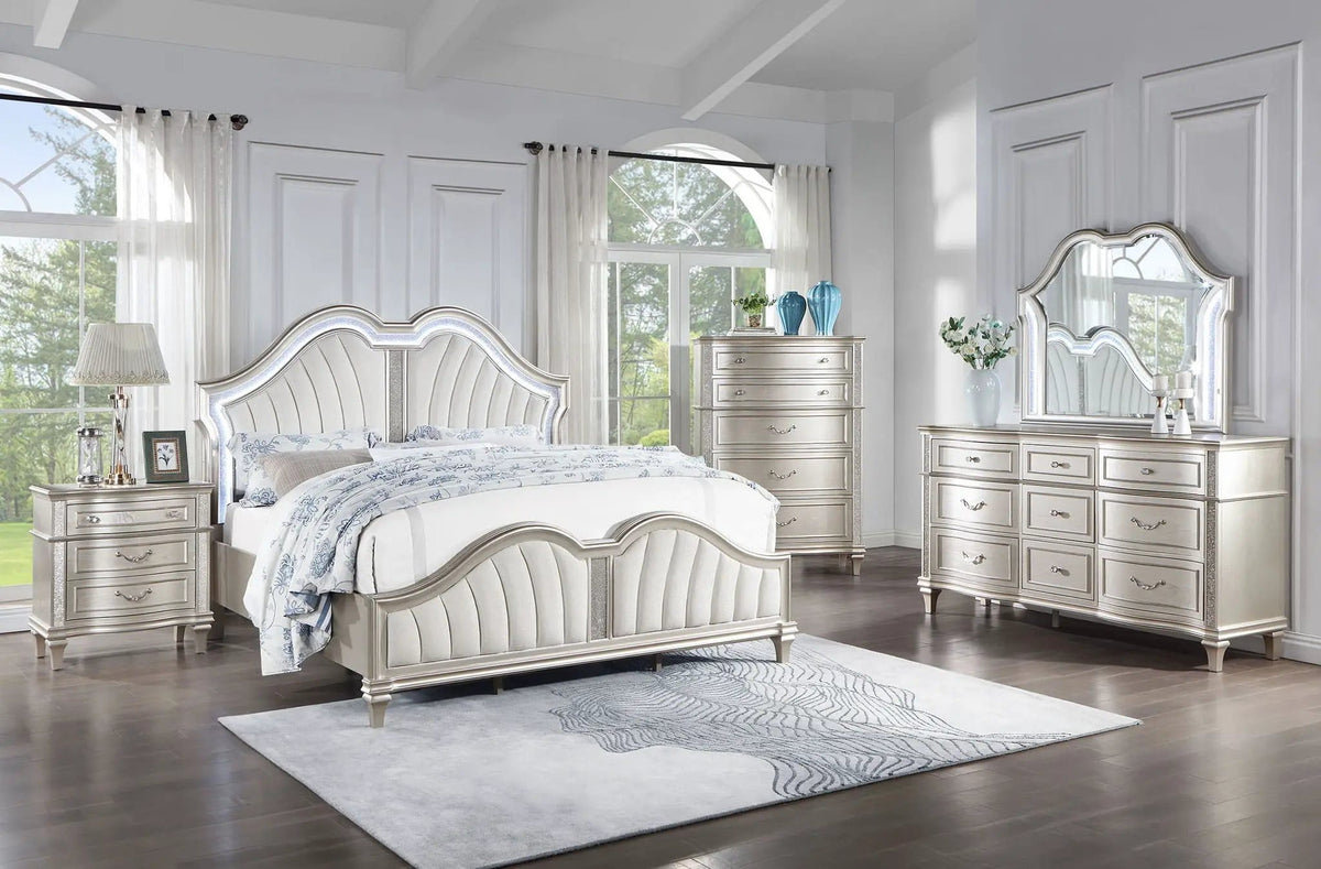 Evangeline 5-piece Queen Bedroom Set Silver | 5-Piece Set | Chenille | Oak