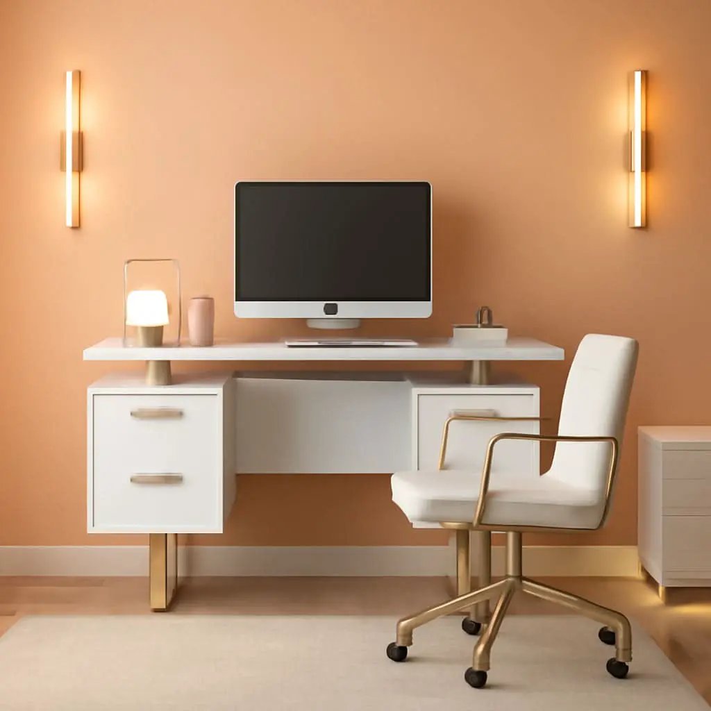 51 Inch White And Gold Desk With Storage Cabinet Drawers from PriceLows™