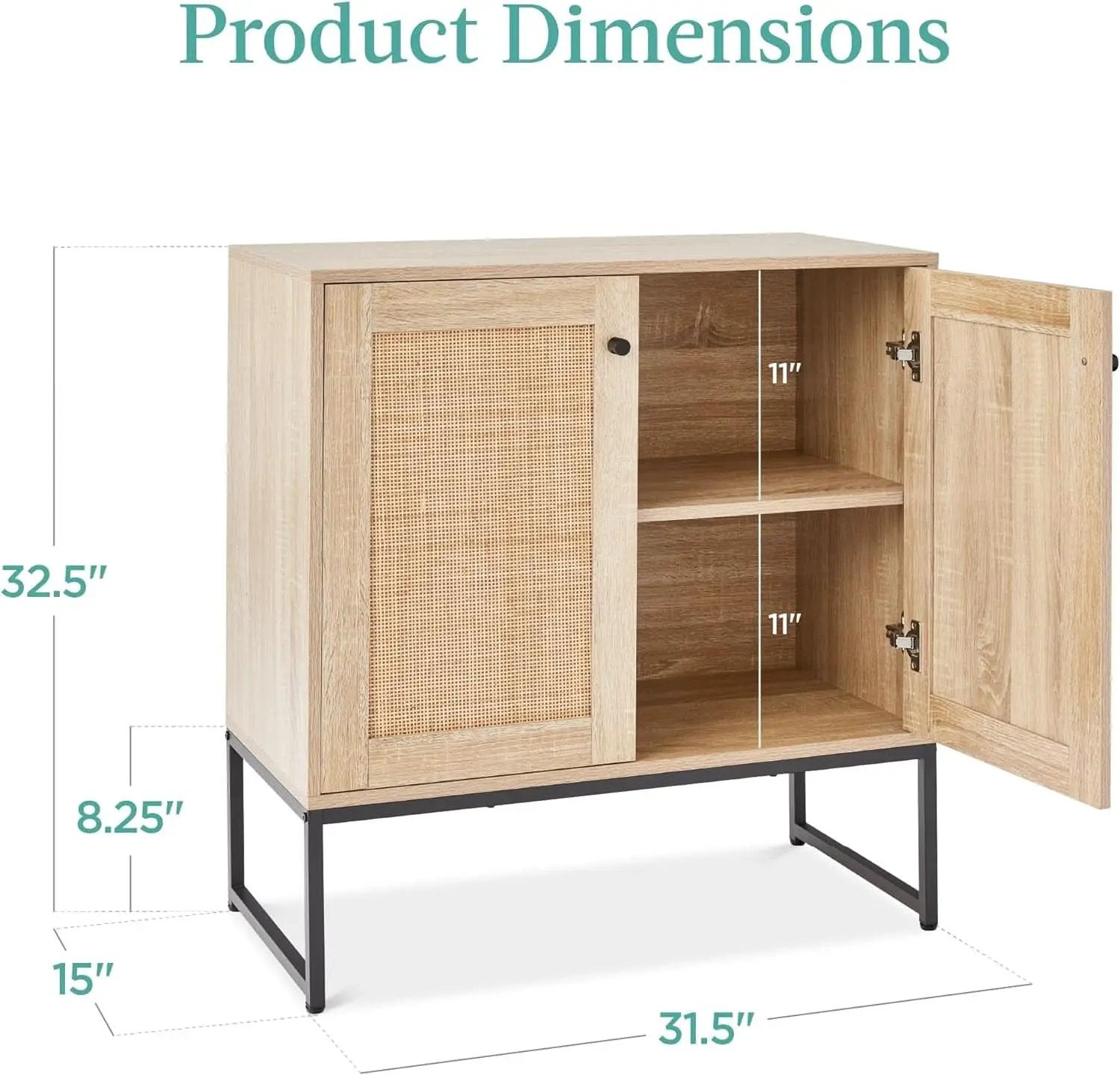 Two Door Rattan Storage Cabinet Natural Finish With Non Scratch Foot Pads For Living Room Hallway Kitchen from PriceLows™