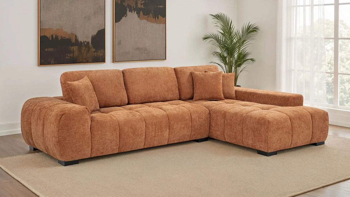 Octavia Upholstered Sectional Chaise Sofa | 119.25 x 79.5 x 35.5 in | Living Room Furniture | Orange