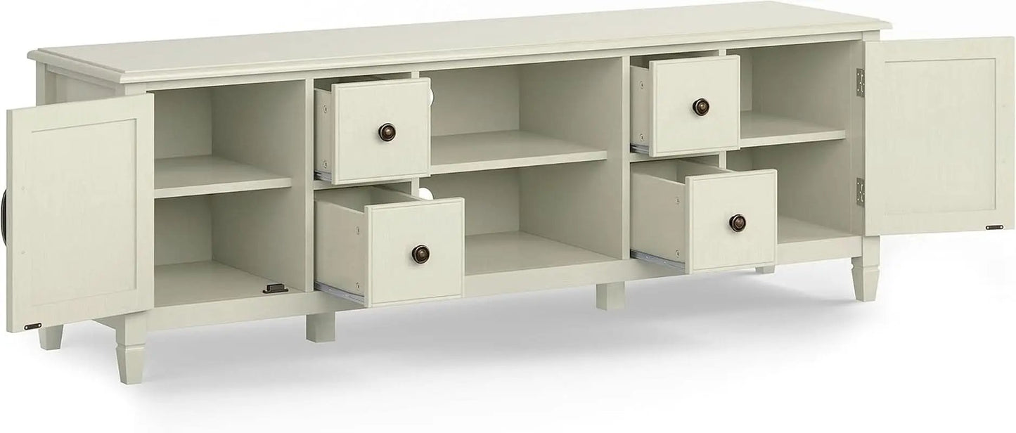 72 Inch Wide Solid Wood TV Stand Antique White With Storage from PriceLows™