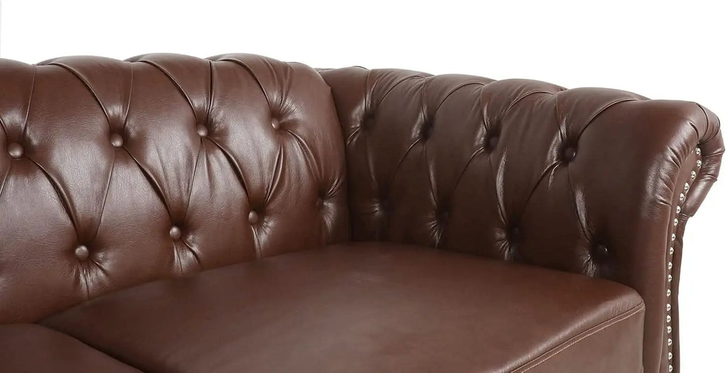 PU Brown Leather Modular Sectional Sofa Tufted Cushions from PriceLows™