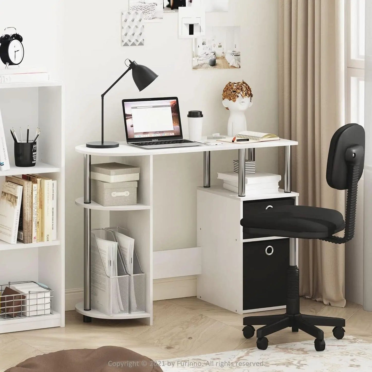 Jaya Simplistic Computer Desk White Oak With Storage from PriceLows™