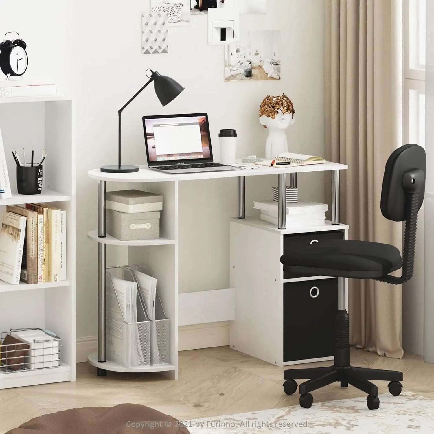 Jaya Simplistic Computer Desk White Oak With Storage from PriceLows™