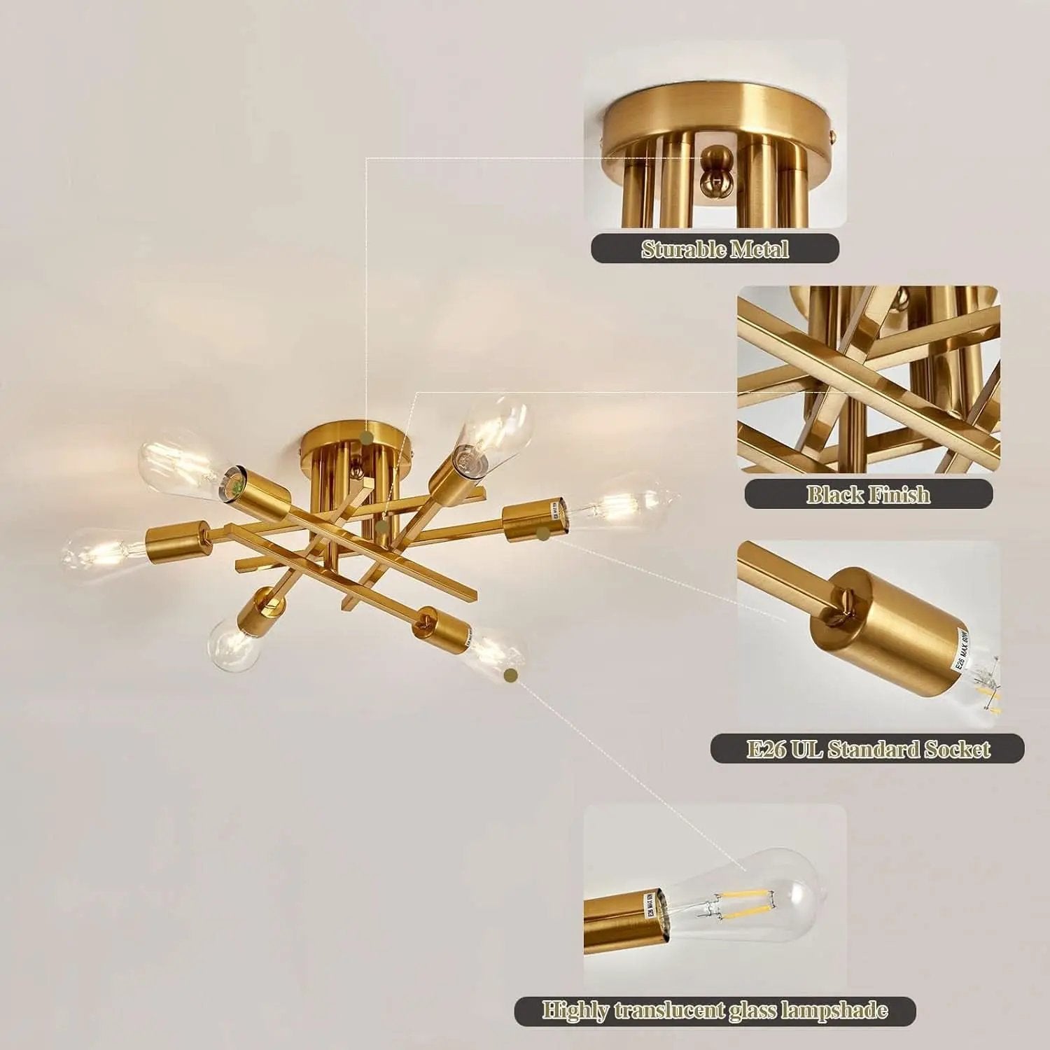 Gold Sputnik Chandelier Semi Flush Mount Ceiling Light from PriceLows™