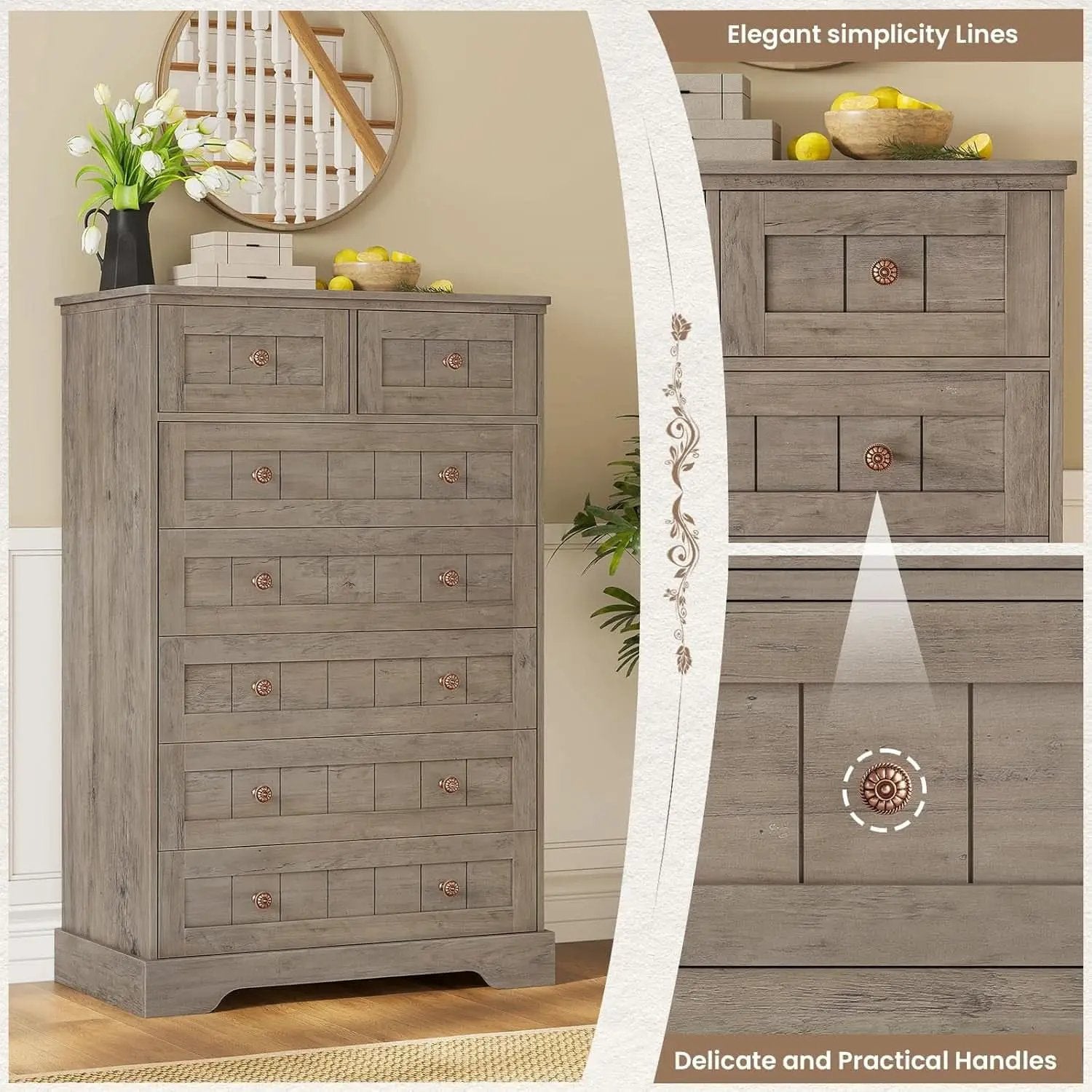 Black 51In Farmhouse Dresser Storage Organization Drawers from PriceLows™