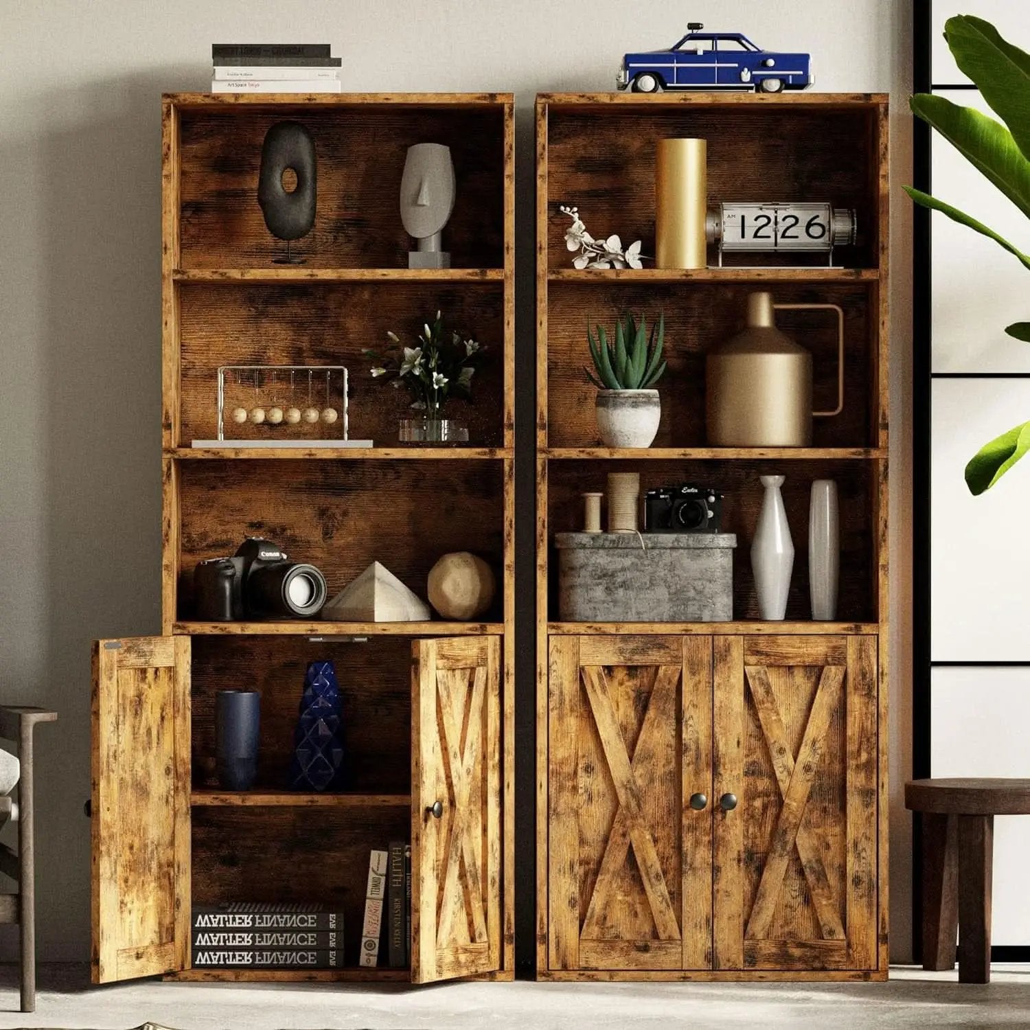 Industrial Bookshelves With Doors 5 Shelf Floor Standing from PriceLows™