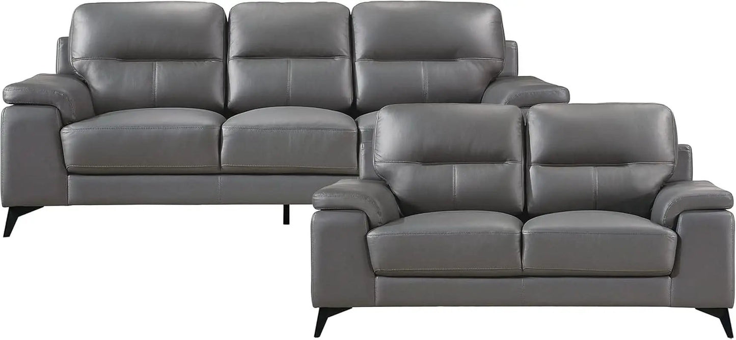 Top Grain Leather Two Piece Living Room Sofa Set Dark Gray from PriceLows™
