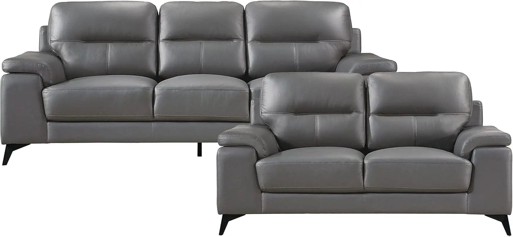 Top Grain Leather Two Piece Living Room Sofa Set Dark Gray from PriceLows™