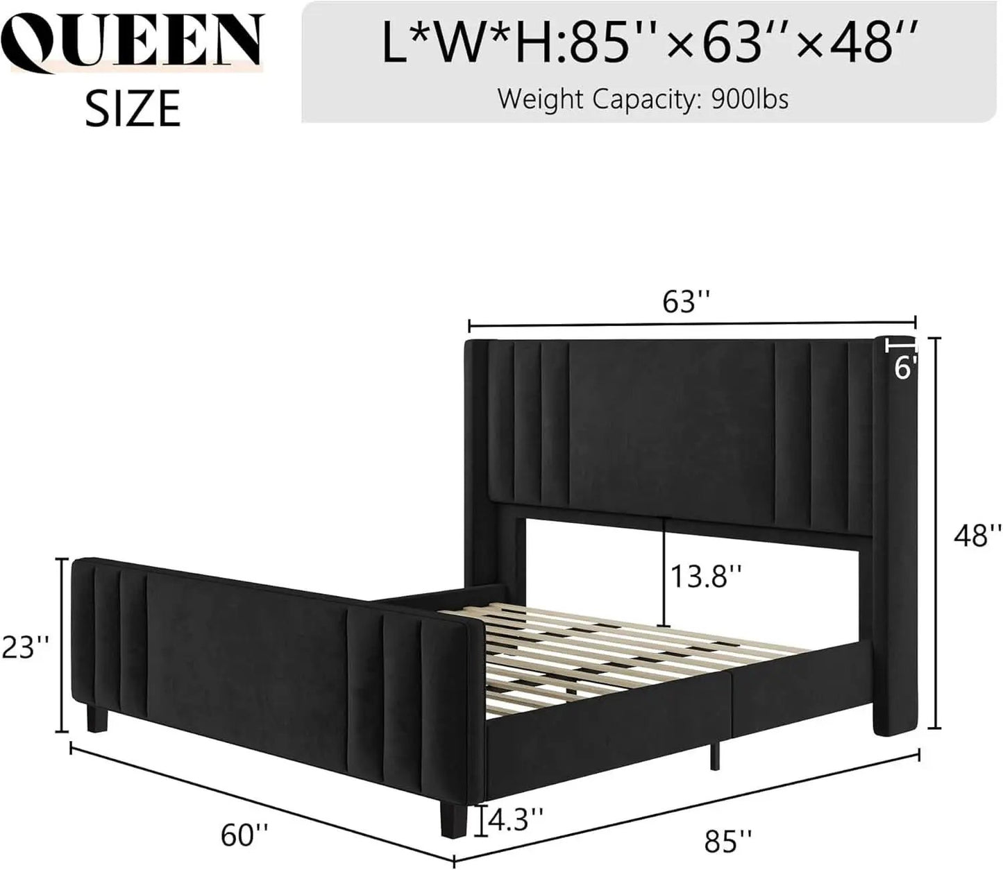 Velvet Queen Platform Bed Frame With Tufted Black Headboard from PriceLows™